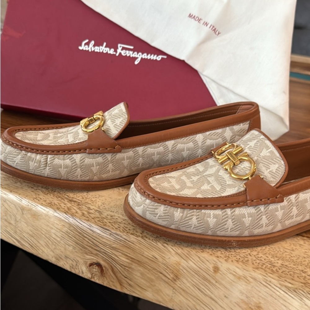 Salvatore Ferragamo Beige Leather Accent